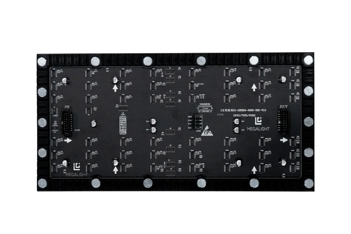 Module LED flexible P2.5 GOB MEGALIGHT – vue arrière avec aimants, en stock au Maroc