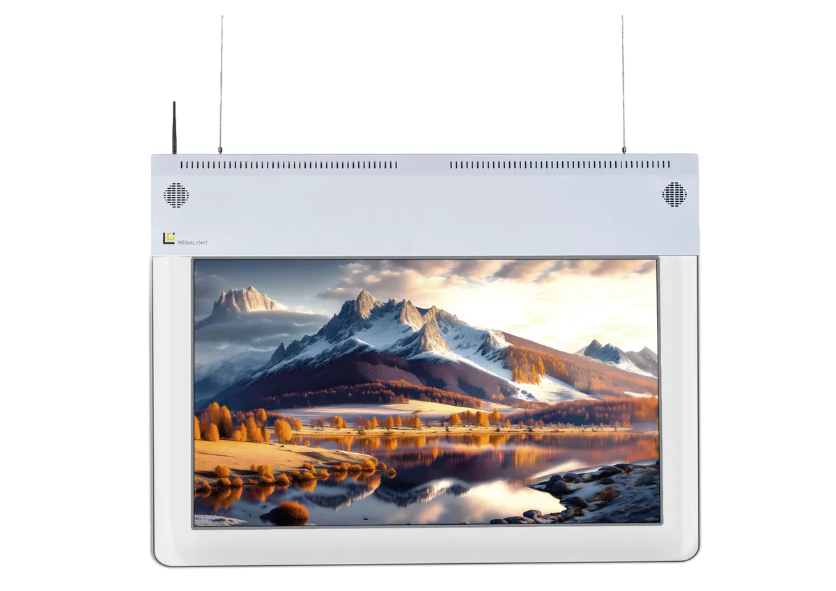 Écran LCD 43 pouces double face suspendu MG-43LG-S2 MEGALIGHT – vue de face, en stock au Maroc